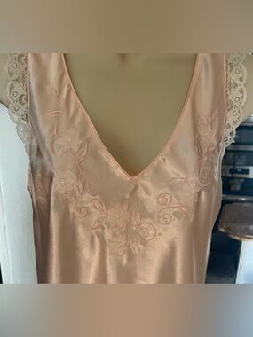 Delicate Blush Satin Lace-Trim Slip